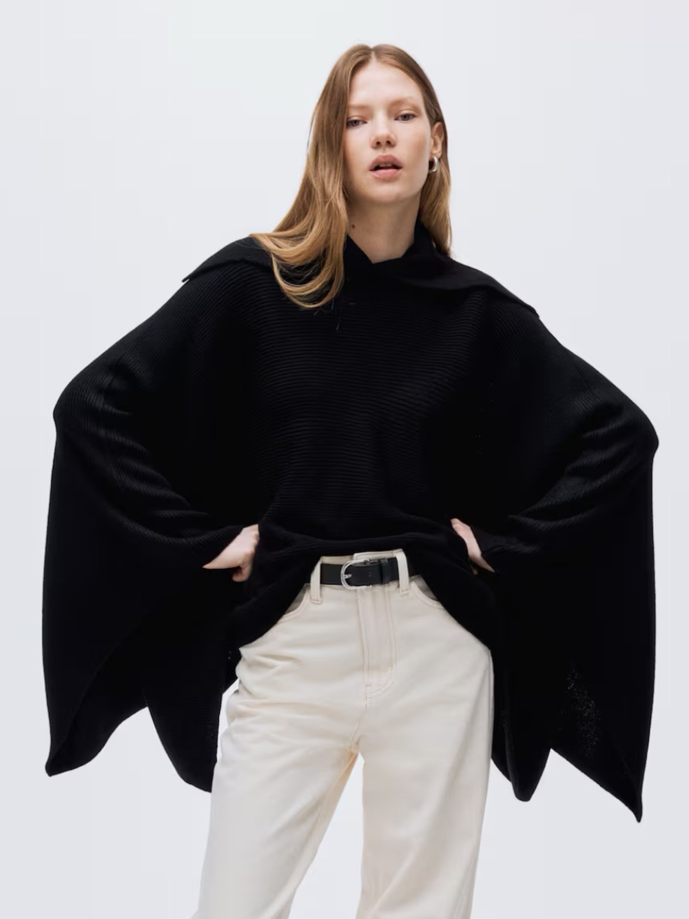 H&M RIB KNIT CAPE SWEATER - Women